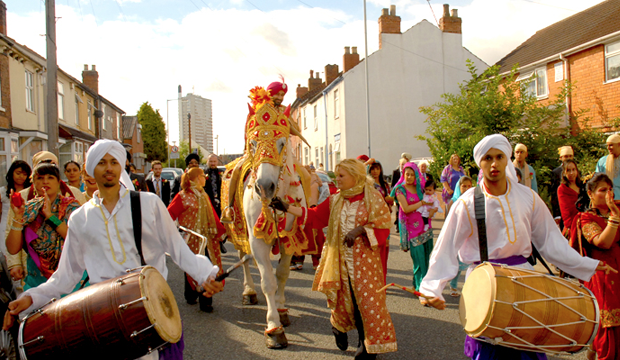 Dhol Players and White Horse